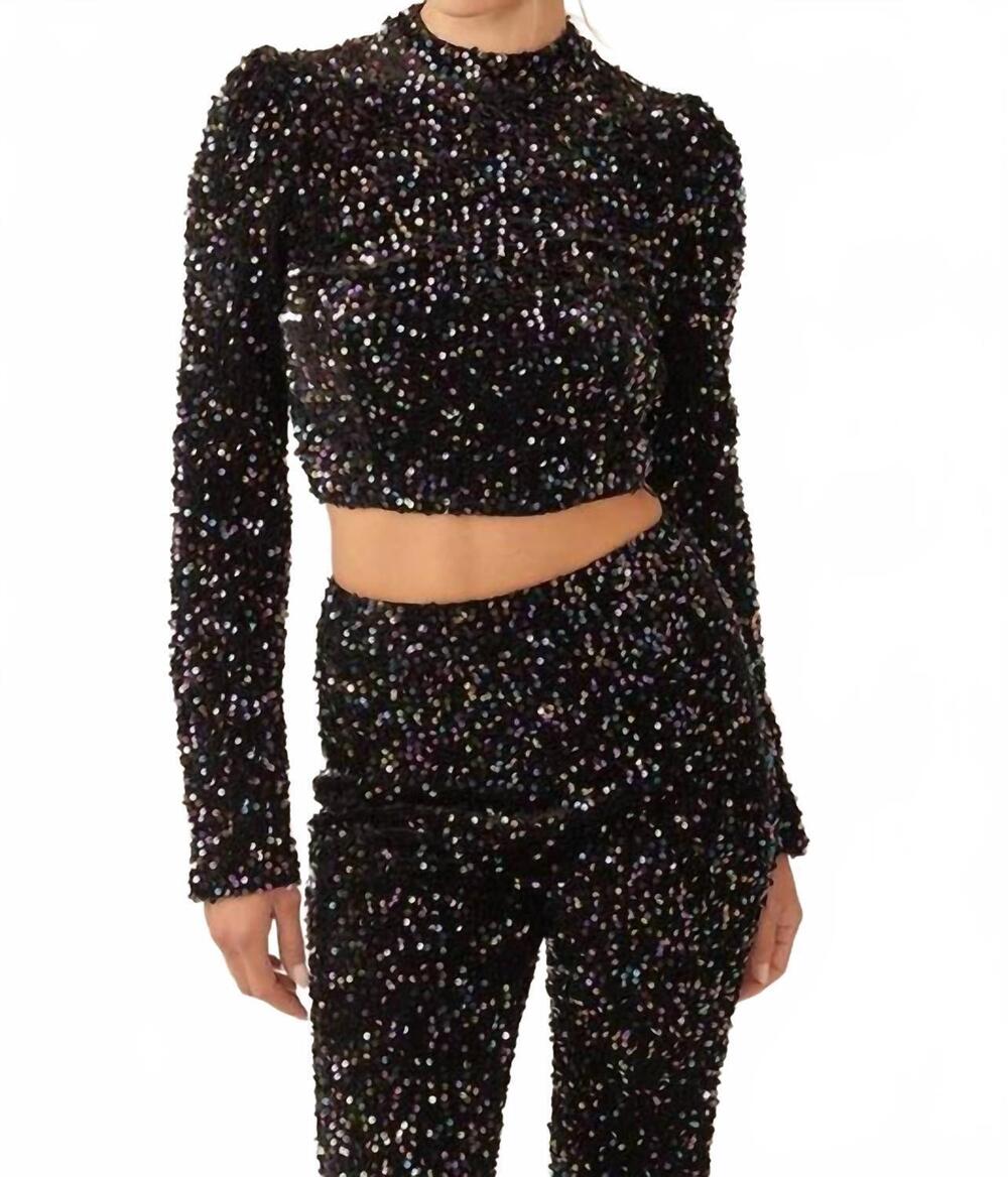NEW IDEM DITTO velvet sequins long sleeve crop top in black